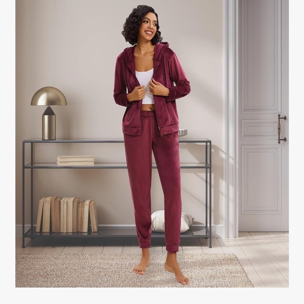 Women's Burgundy Velour Tracksuit